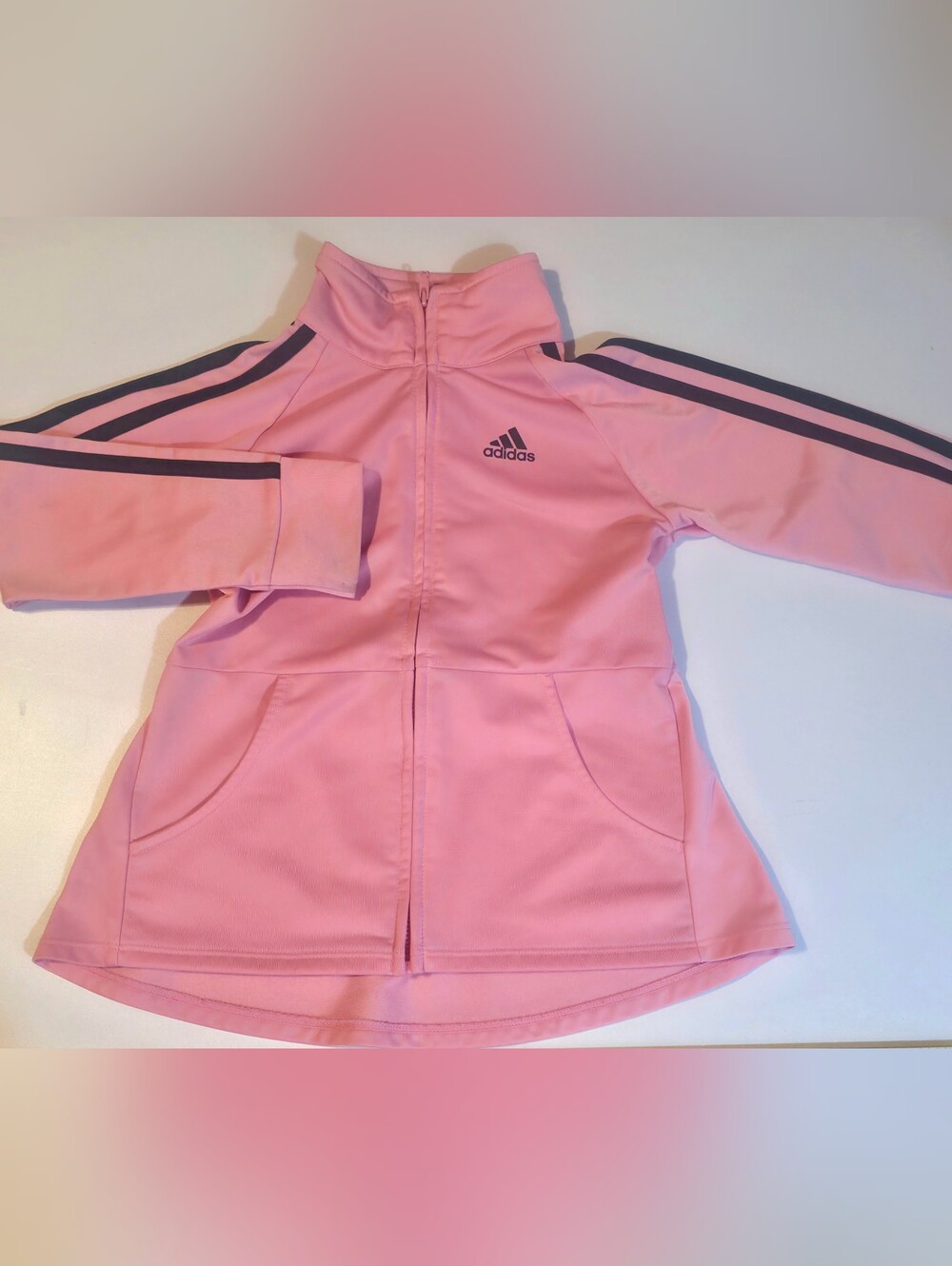 Adidas Girls Classic Tricot Track Jacket Pink With Black Stripes Size 5